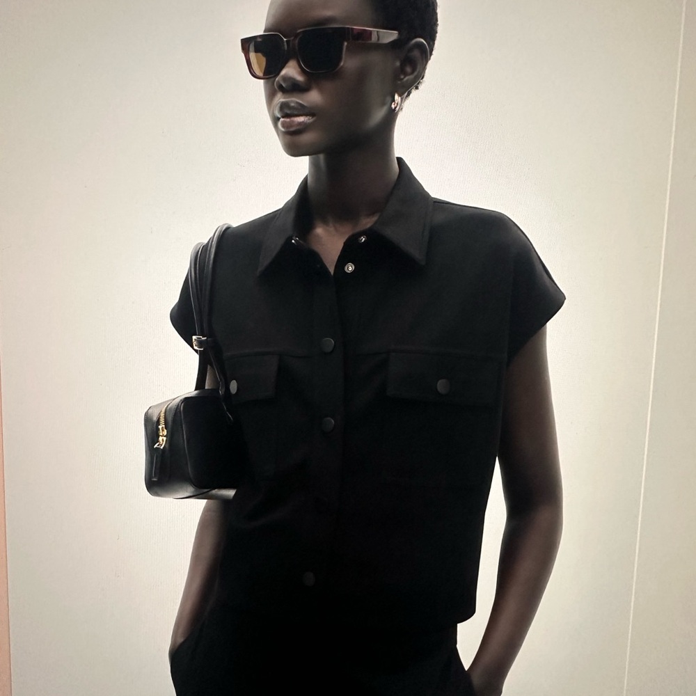 Mango Black Sleeveless Button-Up Top
